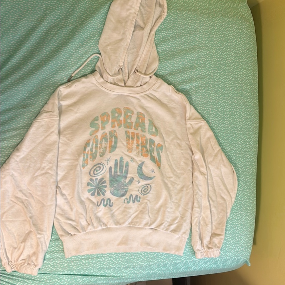 Cream Hoodie with 'Spread Good Vibes' Print